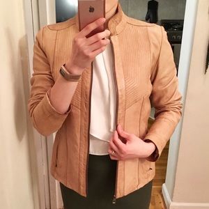 Guess Tan Leather Zipper Jacket